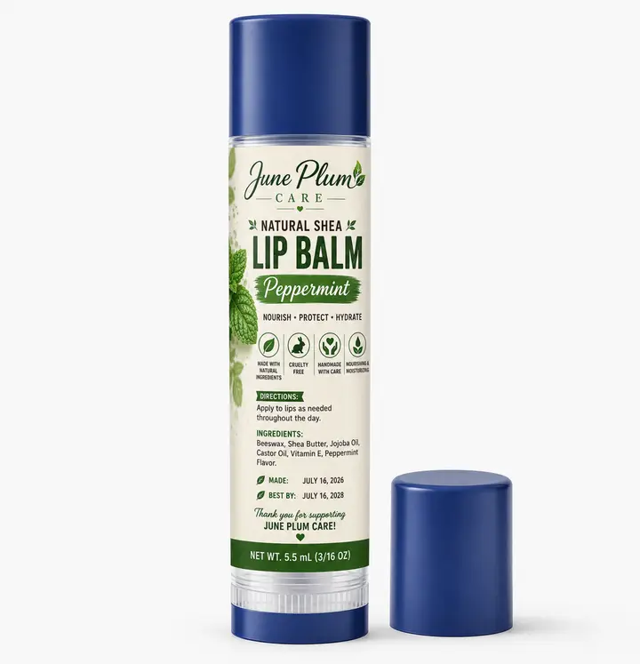 Natural Shea & Jojoba Hydrating Peppermint Lip Balm - Beauty & Personal Care Moisturizer, Nourishing Smooth Product for Makeup Use