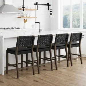 Faux Leather Woven Counter Height Bar Stools Black (Set of 4) Faux Leather Woven Counter Height Bar Stools Black (Set of 4)