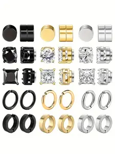 Street Style Magnetic Earrings Set, 15 Pairs Fashionable Non-piercing Earrings for Men & Women, Trendy All-match & Exquisite Jewelry for Birthday Gift