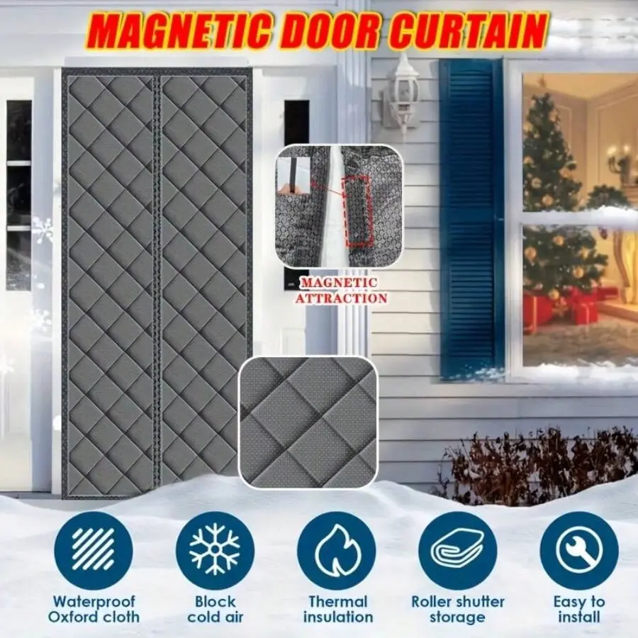 Winter Warm Magnetic Mesh Door, Diamond Pattern, Waterproof Noise Reduction, Automatic Closure, No-Drill Installation, 4cm Frame