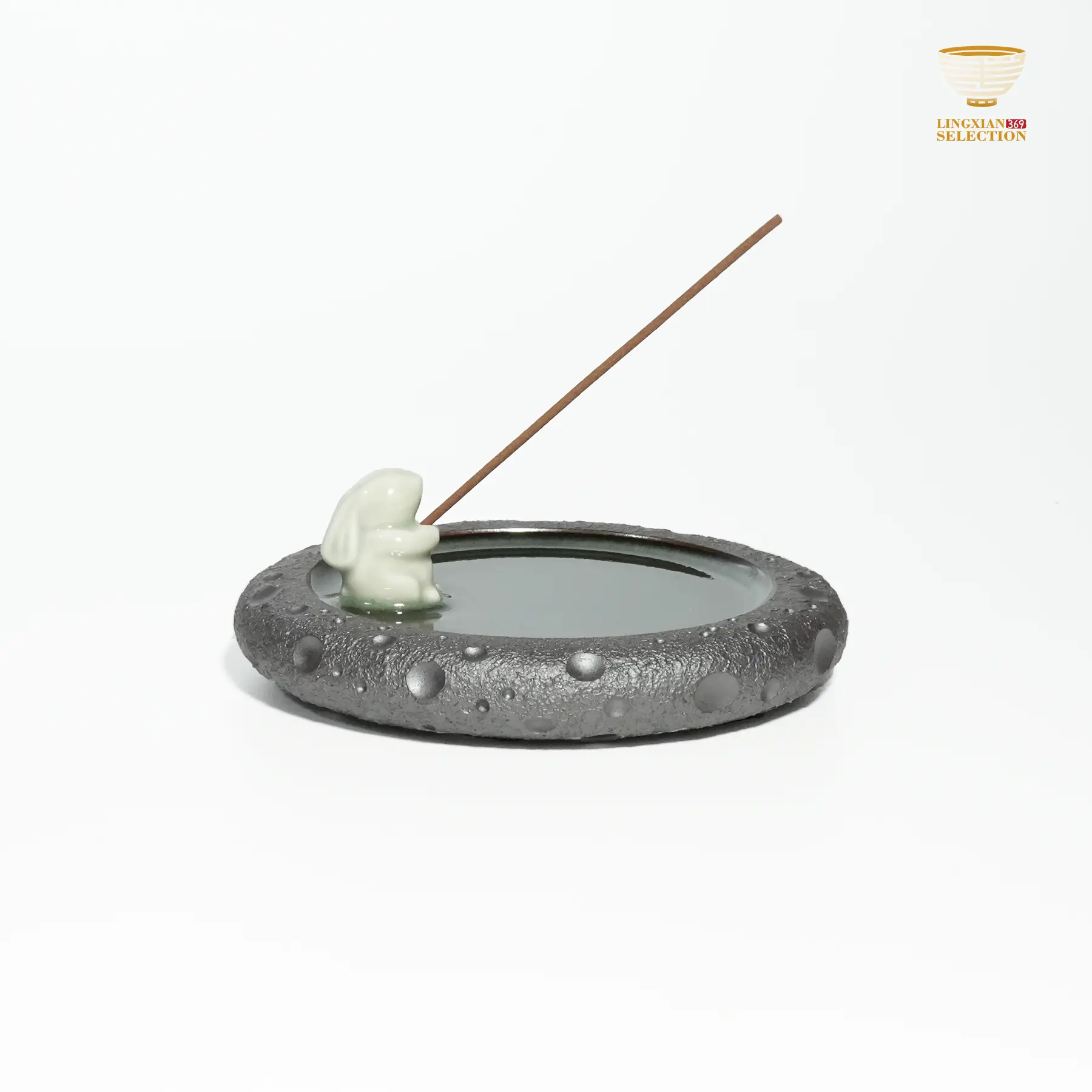 Wu Junjie "Moon Series" Meteor Glaze Ceramic Cup with Lid-Holder & Fragrance Incense-Holder, Handcrafted High-Fired Iron-Body Lunar-Texture Collectible Cultural Pottery