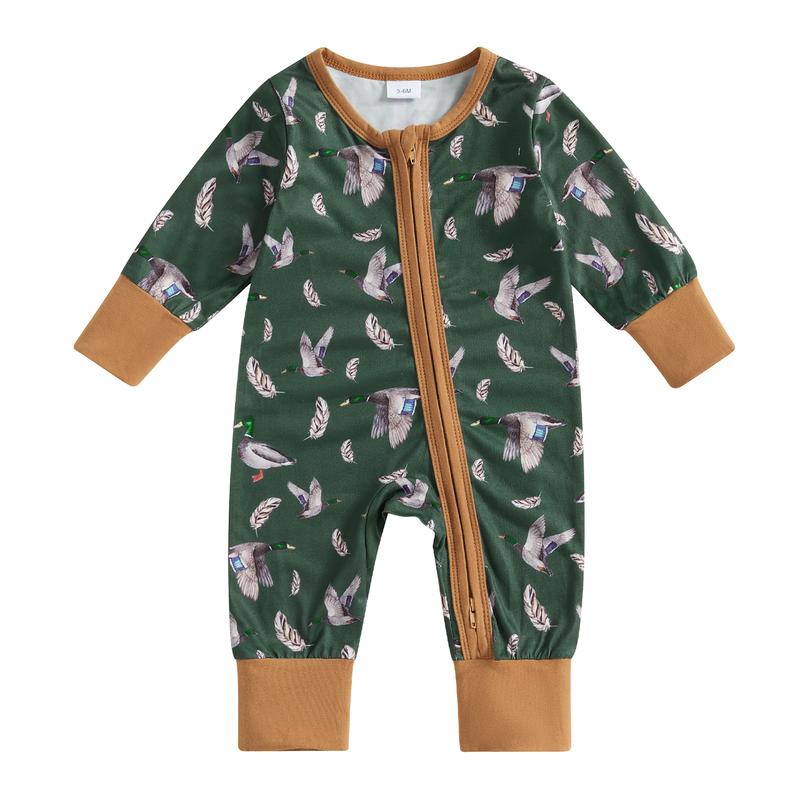 Western Hunting Baby Clothes Newborn Mallard Duck Pajamams Romper Bodysuit Infant Long Sleeve Fishing Zipper Jumpsuit Fall Winter Outfit