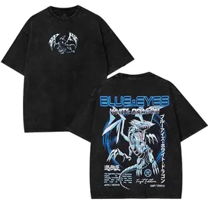 Kaiba Seto Blue-Eyes White Dragon V2 Yu-Gi-Oh Double Printed Vintage Oversized Heavyweight Cotton T-Shirt Dress Graphics