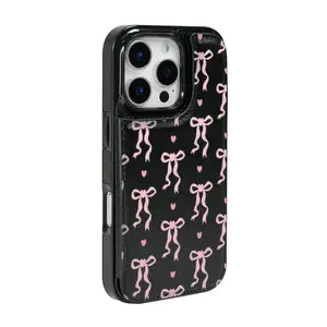A phone case with bowknot pattern, polka dots, and heart designs, leather card holder slot, suitable for iPhone 17/16/15/14/13/12PRO PROMAX PLUS AIR, an ideal gift for friends, family, or couples, KBPK23
