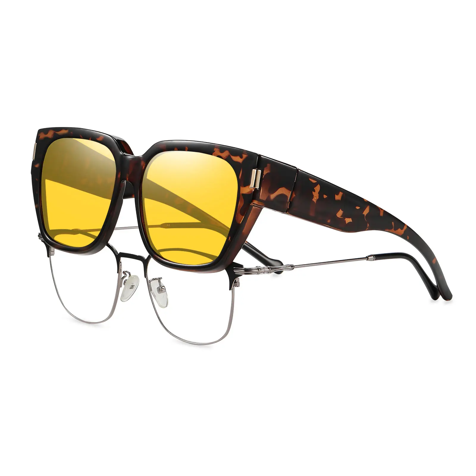 HAOLOTA Polarized Fit Over Night Vision Glasses, Unisex Wrap Around Sunglasses with TAC Lenses and Plastic Frame for Night Time Driving, Fit Over Glasses, Unisex Wear, Enhanced Night Vision