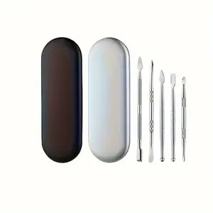 6pcs/set, Multifunction Spoon Kit With Silicone Case/Jar, Carving Tool, Manicure Kit, Ear Wax Removal Tool Kit, Stainless Steel Double Size Carving Clay Tools Kit For Pipes, Wood, Wax, Jewelry, Clay, Pottery, Soap