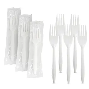 MT Products Individually Wrapped Disposable Plastic Fork - Medium Weight