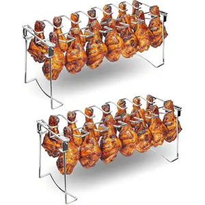 Chicken Leg Rack for Grill 14 Slots - 2-Piece Set Professional Grade Stainless Steel Chicken Drumstick Holder- Metal Chicken Leg Rack for Smoker Oven BBQ : Patio, Lawn & Garden