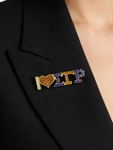 Sigma Greek Letter Heart Sorority Gold Blue Rhinestone Brooch Lapel Pin Women Jewelry Pin Brooches Graduation Gift