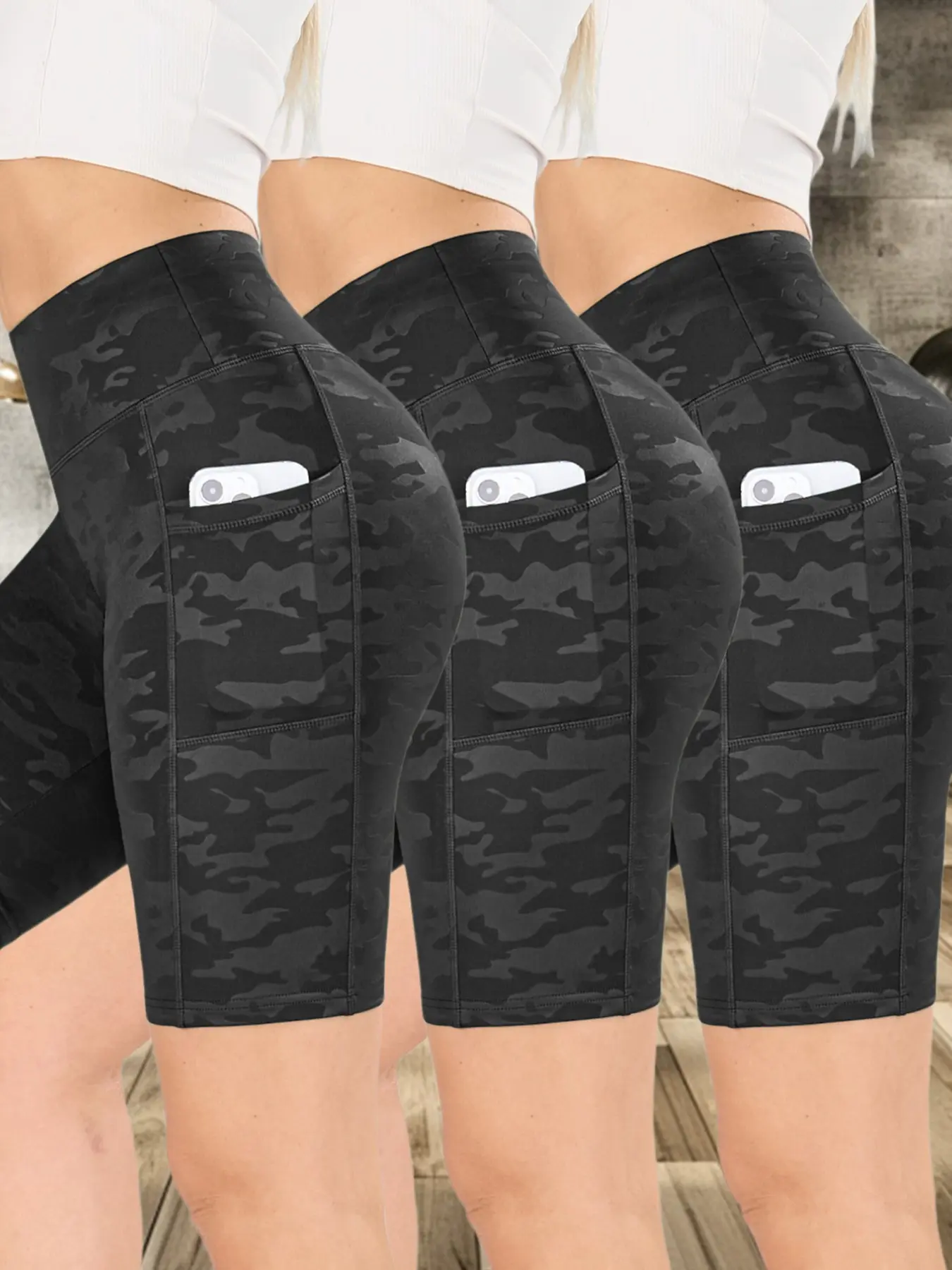 Women's Camo Print Gym Shorts, Breathable Comfortable Skinny Shorts, Side Pockets Shorts, Ladies Sportswear for Indoor Outdoor Wear, Stretch Shorts, Bottoms Women's Camo Print Gym Shorts, Breathable Comfortable Skinny Shorts, Side Pockets Shorts, Ladies Sportswear for Indoor Outdoor Wear, Stretch Shorts, Bottoms