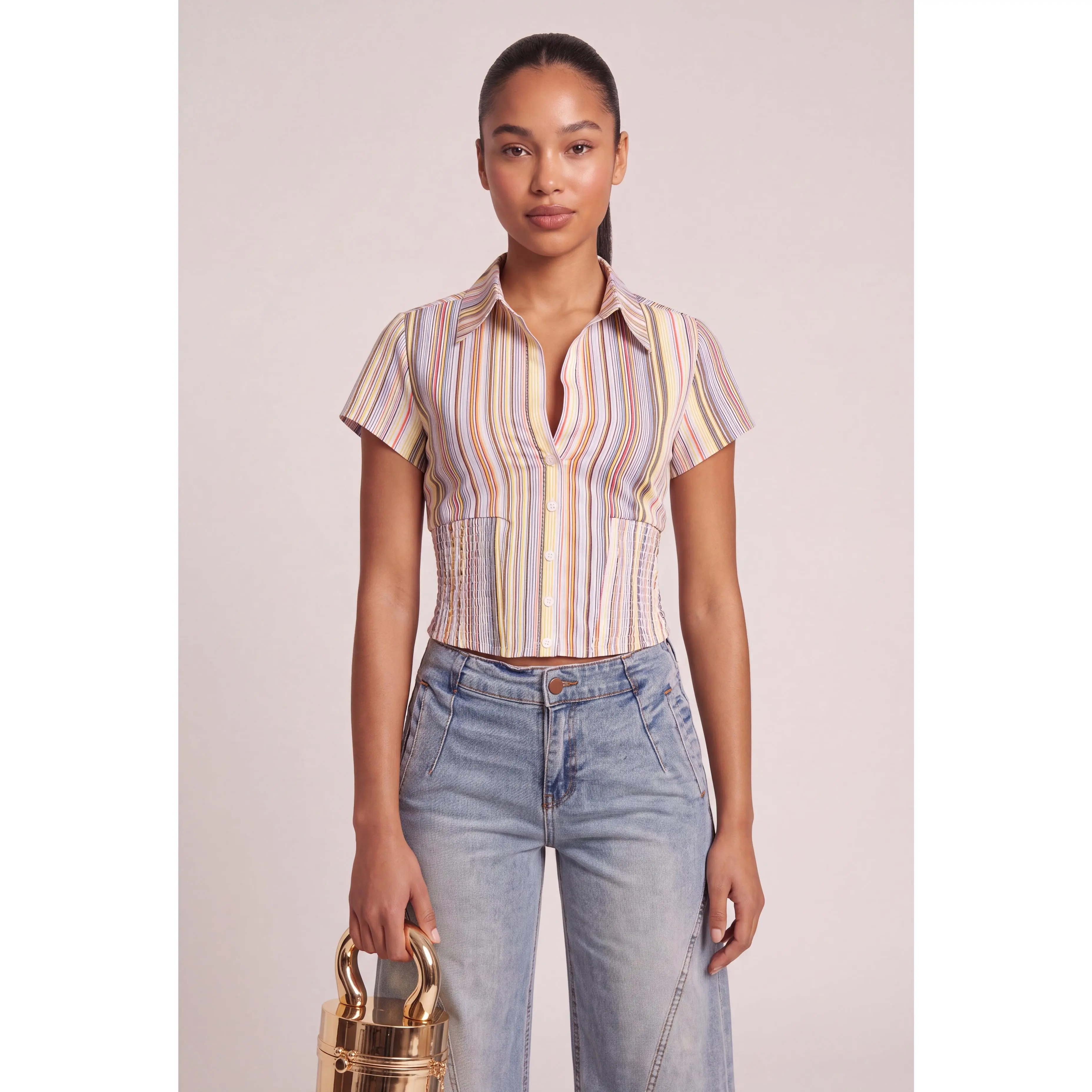 Striped Smocked Back Shirt