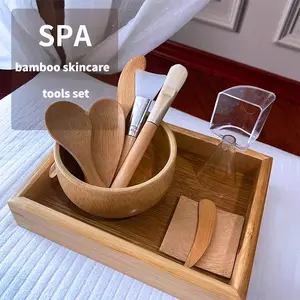 6/11Pcs Premium Japanese Natural Bamboo Skincare DIY Facial Mask Bowl Set – Spa & Salon Beauty Tools with Bowl,Brush,  and Tray