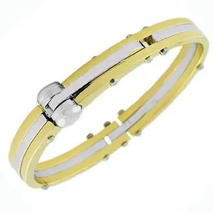 Stainless Steel Yellow Gold-Tone and Silver-Tone Men's Handcuff Bracelet