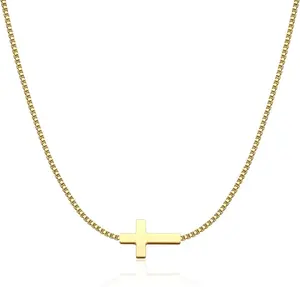 Cross Necklace for Women 14K Gold Silver Plated Dainty Small Cross Pendant Choker Simple Trendy Cute Cross Charm Chain Necklace Easter Basket Stuffers Baptism Religious Faith Jewelry Gift