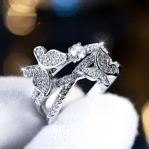 Dainty Promise Ring Butterfly Design Inlaid Shining zirconia Engagement Wedding Ring For Brides Multi Sizes To Choose Evening Party Decor