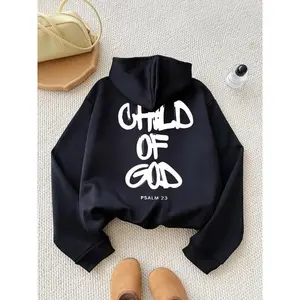 Women's Letter Print Thermal Lined Hoodie, Fashion Casual Hooded Sweatshirt for Daily Holiday Outdoor Wear, Women Clothing for Fall & Winter