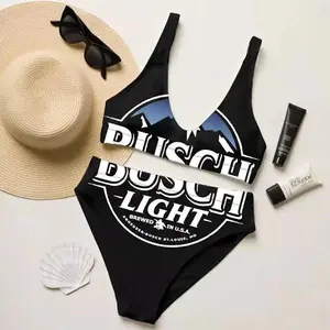 Busch Beer Black Bikini Set, Trendy Swimsuit for Women, 2026 Independence Day Gift, Quick-Drying Clothing, Outdoor Wear, Summer Beach Outfit, Gift for her