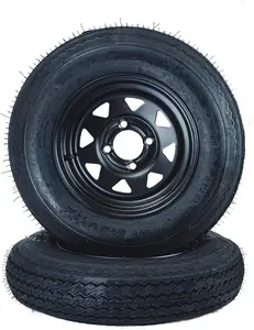 Set of 2 5.30-12 Trailer Tires with 12" Black Rims 5.30x12 5.3-12 530-12, 4 Lug on 4", 6PR Load Range C for Utility / Boat / Camper / Cargo Trailers