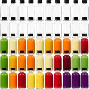 2 oz (60ml) Leak-Proof Clear Glass Boston Round Bottles with lids - 50 Pack Mini Travel Containers for Ginger Shots, Juice, Whiskey, Samples | W/Labels, Funnels & Brushes