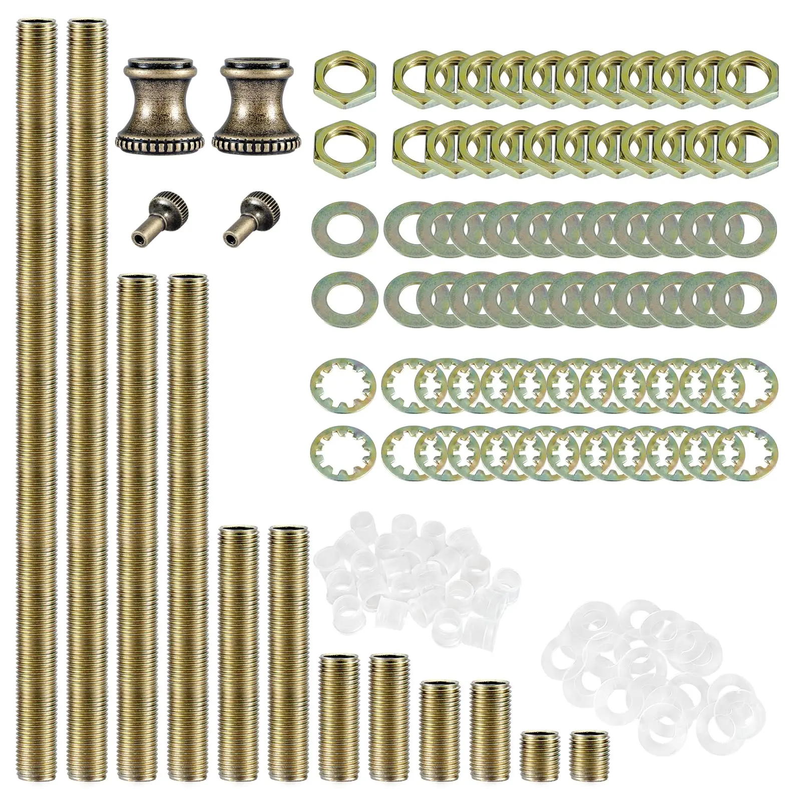 Lamp Repair Hardware Assortment All Thread Pipe Rod Includes Nipples Coupling Connectors Knobs Washers & Lock Nuts (bronze Color/including 12 Inch Kit  136)