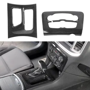 Carbon Fiber Central Control Gear Shift A/C Panel Trim for Dodge Charger 2015-2023 cover car interior kit Dashboard Decoration Fitment Black Automotive