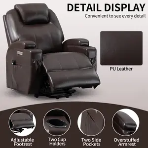 Up to 350lbs Okin Motor Power Lift Recliner Chair for Elderly, Heavy Duty Motion Mechanism with 8-Point Vibration Massage and Lumbar Heating, Two Cup Holders and USB Charge Port, Brown circle bed cloud sofa rattan sofa
