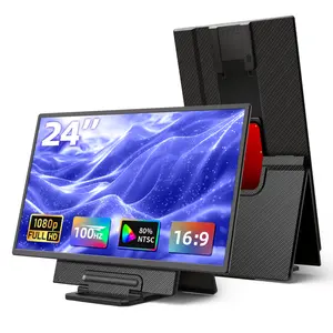 24" Large Portable Gaming Monitor, 100Hz 125% sRGB 1080P IPS Laptop Screen Extender, VESA Compatible, Height Adjustable Detachable Stand with USB-C HDMI for Work Gaming