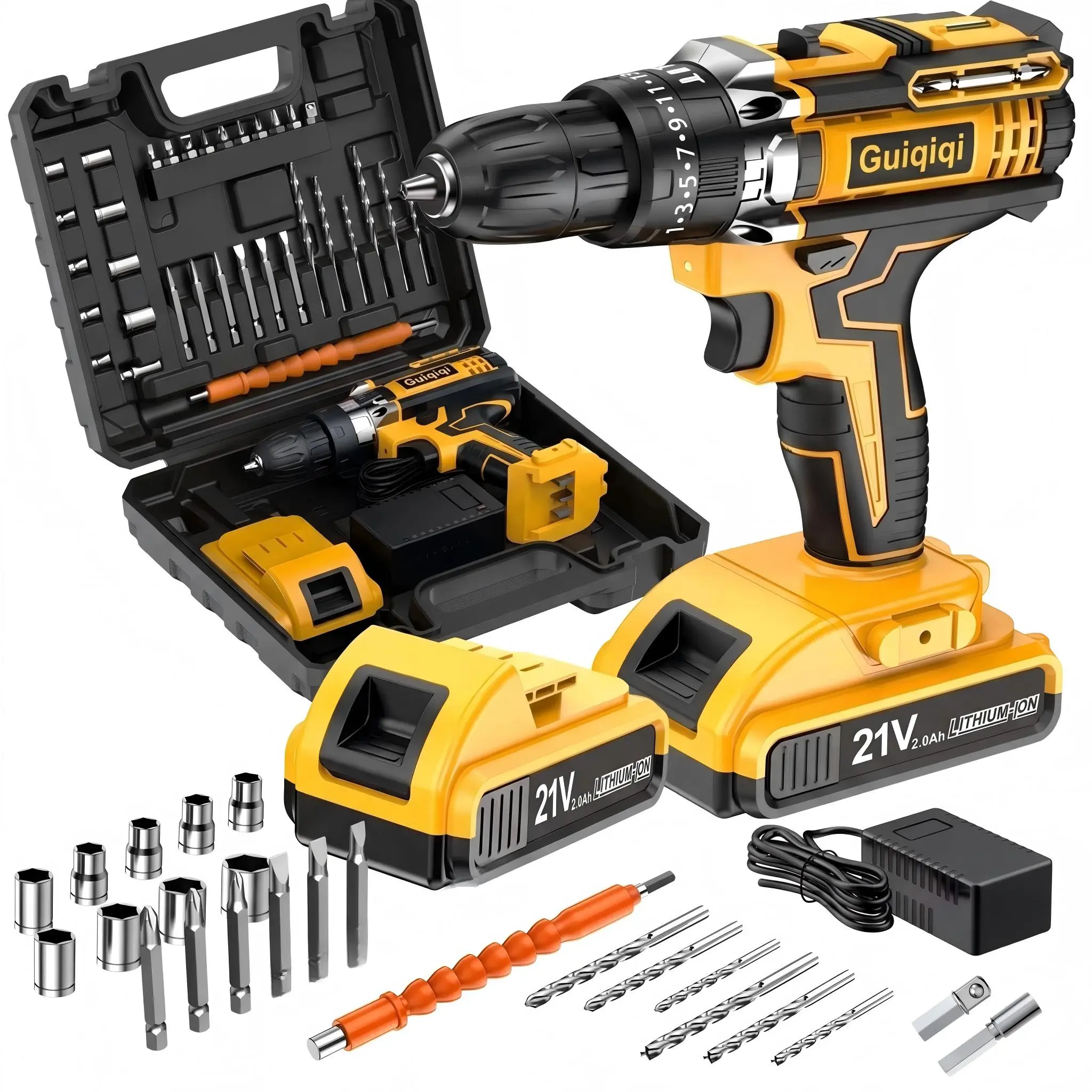 [21V cordless drill set] Multi piece electric drill tool kit | Cordless rechargeable drill tool set, equipped with 1 or 2 batteries, manual tools, pliers, drill bit set, suitable for construction, industrial and home decoration, men's gift, best gift