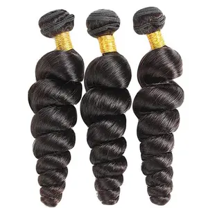 Human hair 3 Bundles Loose Wave 12-30 Inch Natural Black No shedding Tangle Free Glossy Hair bundles