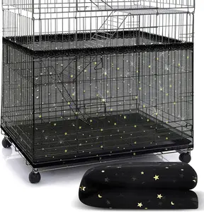 Large Nylon Mesh Bird Cage Cover with Seed and Feather Catcher - Universal Twinkle Star Design for Parakeets, Macaws, and African Grey Cages (Black, XL)
