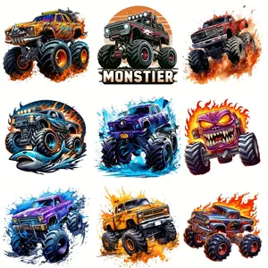Giant Truck Heat Transfer Vinyl Stickers 9 Pack for T Shirts DIY Cool Fashion Jeans Backpack Hat Pillow Easy to Apply Washeable Multi Color