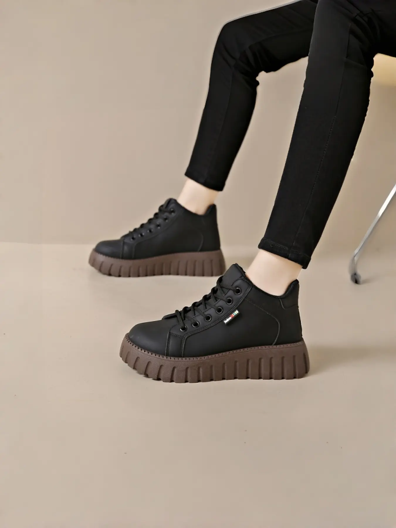 Women's K-Style Ankle Boots | Chunky White Leather Shoes | Campus Casual Wear | Walking Shoes | Footwear | Rubber