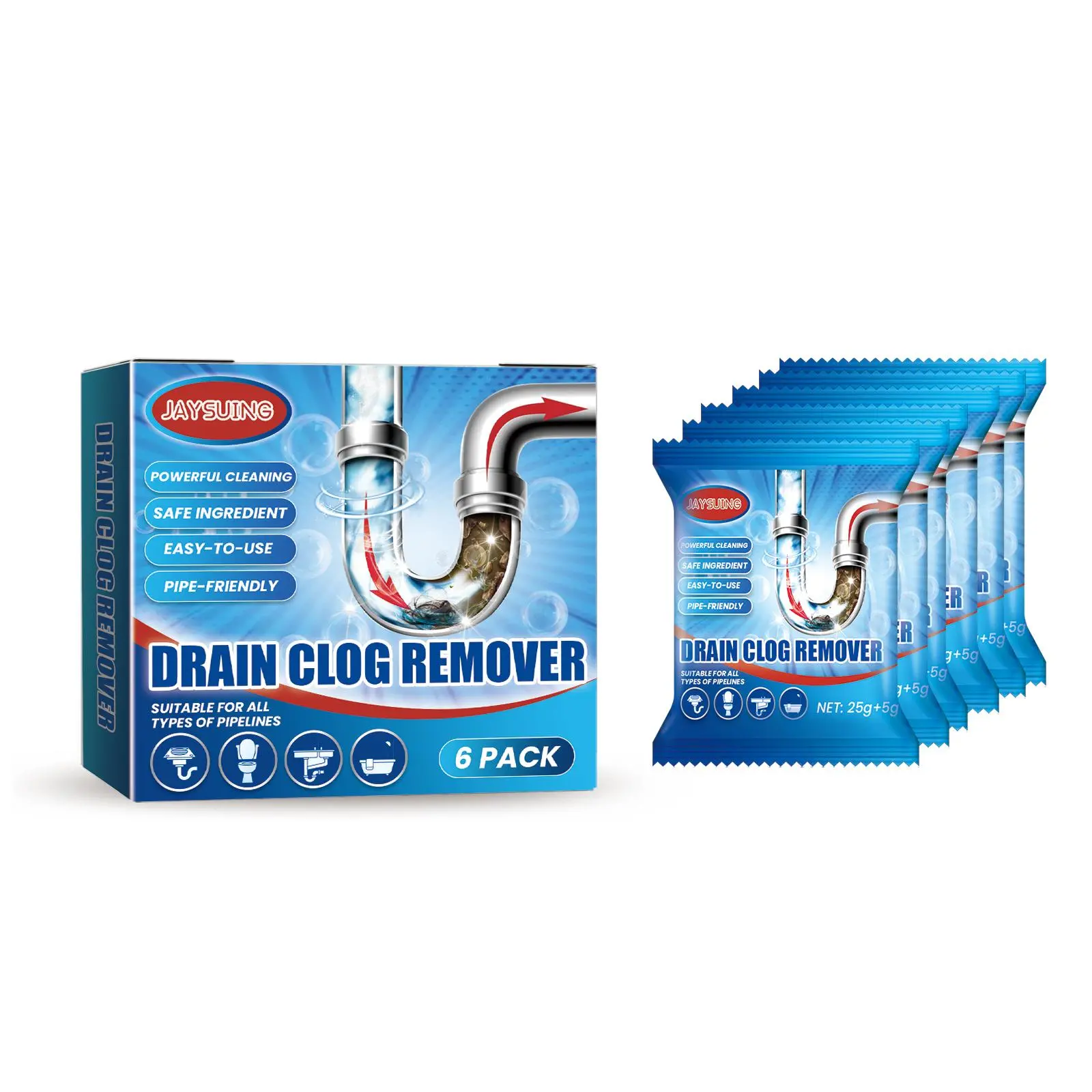Jaysuing Powerful Pipe Dredging Agent for Kitchen and Toilet Pipelines - Dissolves 200+ Blockages and Kills 99% of Bacteria