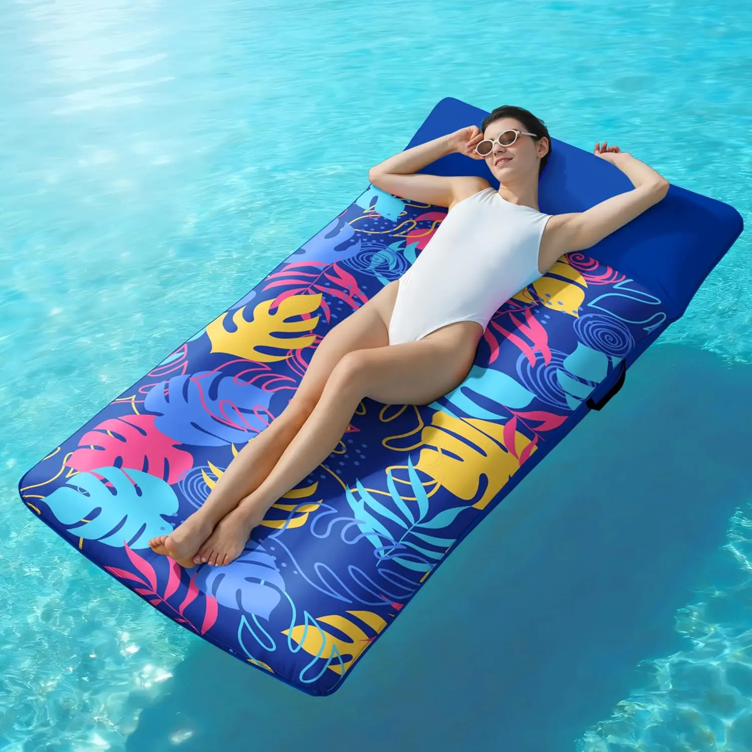 Soft Fabric Pool Float Chair - 68x34" Water Sofa Float with Headrest, Handles, Ultra Comfort Inflatable Raft for Adults, Beach, Swimming Pool