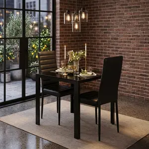 Modern 3 Piece Dining Table Set For 2 People, Compact Kitchen Dining Furniture With PU Leather Upholstered Chairs, Minimalist Dining Table And Chairs Combo For Home Dining Room Living Room Apartment Small Space Kitchen Indoor Use