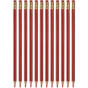 Grading Checking Erasable Pencils, Pre-Sharpened #2 HB Red Pencils, With Eraser Tops - 12-Pack
