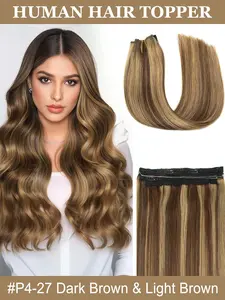 #P4-27 Fish Line Wire Hair Extensions Invisible Clip in Fusion Hair Extensions Human Hair Extensions 4 Clips Real Natural Hair 12-24Inch Fish Line Real Hair Wig Braid with Clips, Four Clamps Included, Natural Look, Easy to Wear, Perfect for Daily Use