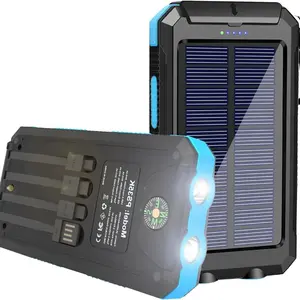 Solar charger, 20000mAh portable Type-C solar power bank with 4 cables, waterproof battery pack, outdoor backup power charger, LED flashlight, Solar Rechargeable, perfect for camping trips, Usb Solar Charging