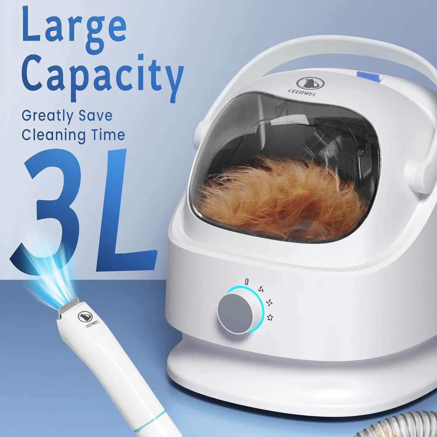 Ceenwes Astronaut Dog Grooming Vacuum 3L - Low Noise for Dogs & Cats, Easy to Use, No Hair Loss, Suitable for Large Dog Care - Electric, Cleaning