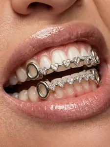 Hiphop Style Full Rhinestone Heart Tooth Guard, Tooth Gem, 8a Zirconia, Hip Hop Rap Accessory, Trendy Personalized Jewelry, Gold Plated