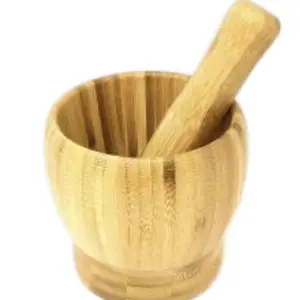 Wooden Mortar & Pestle 4" High x 4" Wide Natural Kitchen Tool for Grinding and Mixing