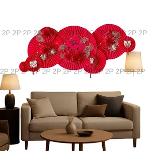 2026 New Year Red Fan Wall Decor 9PCS Festive Home Decorations for Tet Celebrations Traditional Design Lightweight Easy Install Ideal for Lunar New Year Festivals