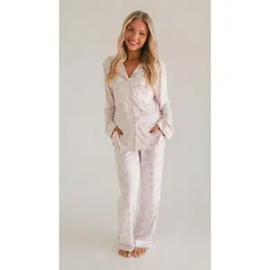 Women's Button Up Set In Purple Bows