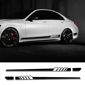 High Gloss Car Side Skirt Vinyl Sticker with Geometric Stripes, Self-Adhesive Decoration for Mercedes-Benz W205 W203 W204 C-Class, Car Decals