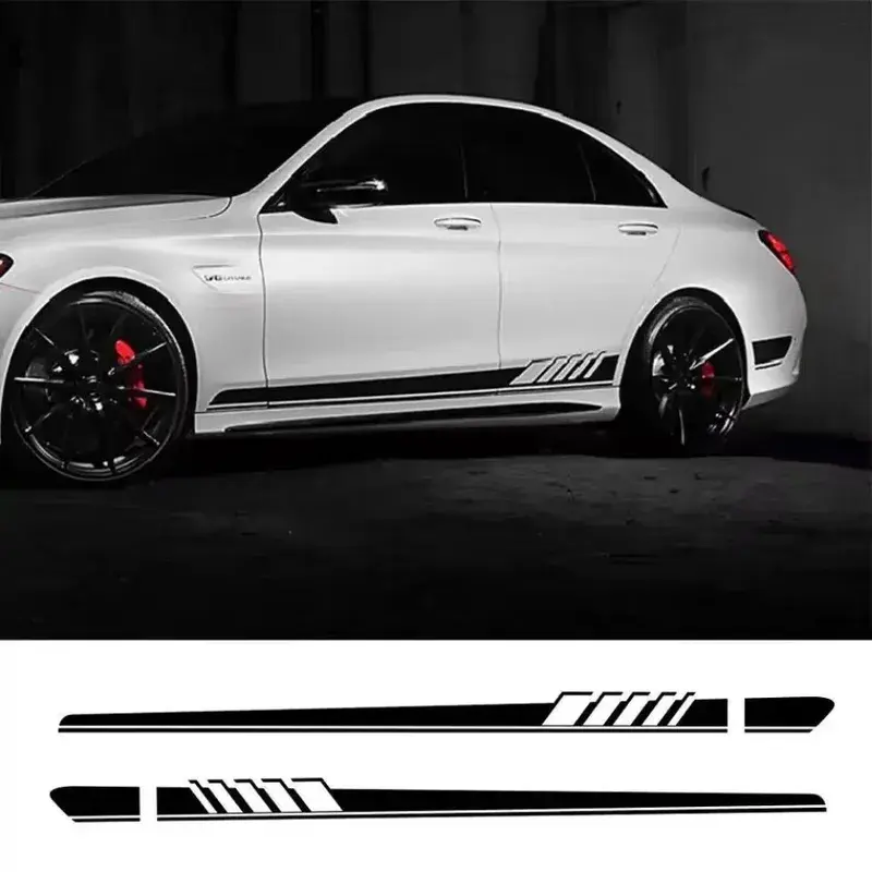 High Gloss Car Side Skirt Vinyl Sticker with Geometric Stripes, Self-Adhesive Decoration, Vehicle Exterior Decoration for Mercedes-Benz W205 W203 W204 C-Class, Car Decals, Decal For Cars, Car Stickers, Automotive Decals