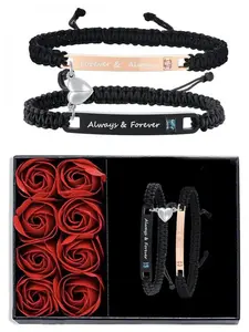 Magnetic Couple Bracelet Set, Love Alloy Heart Shaped Bracelet, Engraved Personalized Heart Braid Bangles, Unisex Matching Accessories, Eternal Anniversary Gift