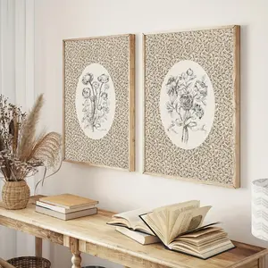 2pcs Vintage Floral Print Set - Rustic & Contemporary Black and White Sketch Canvas Art for Bedroom, Living Room, Home Office Decor - Frameless Wall Art Posters
