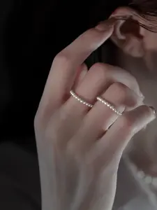 Women's Minimalist Faux Pearl Embellished Ring Set, Thin Stackable Joint Tail Rings, Elegant Jewelry Accessory for Daily Wear & Gift