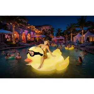 Giant Inflatable Duck Pool Float with Solar LED Lights – 65in with Handles & Cup Holder