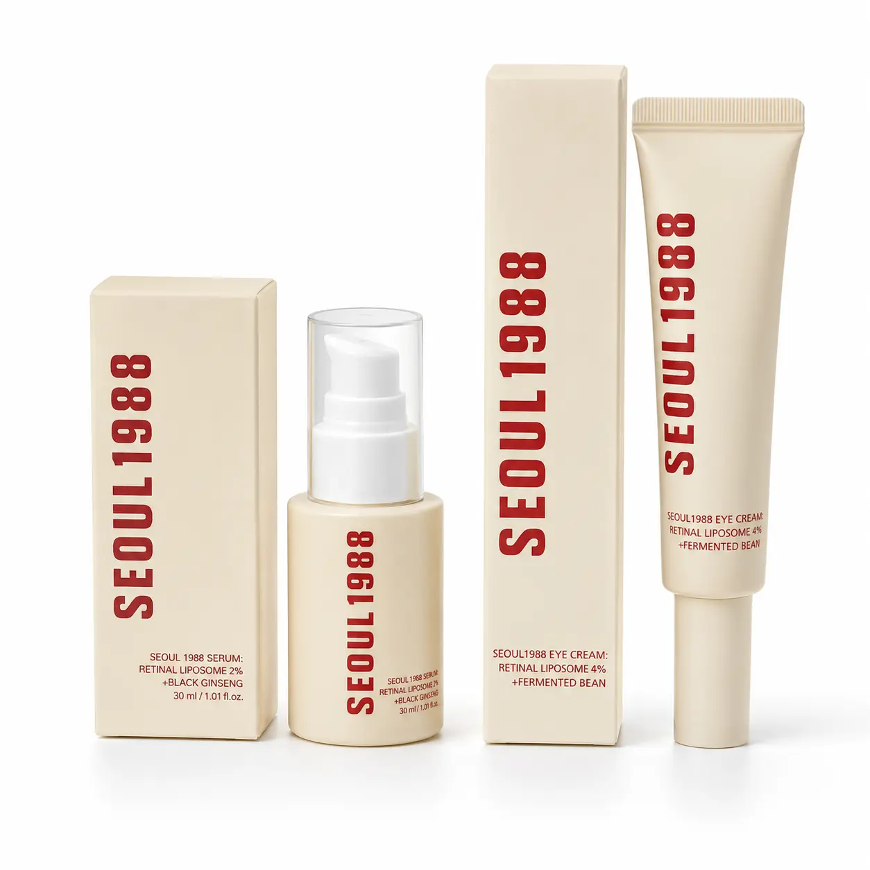 SEOUL1988 Daily Skincare Self Care Kit Bundle, 30ml Retinal Liposome Serum & Black Ginseng Fermented Bean Eye Cream for Lightweight, Radiant-Looking Skin